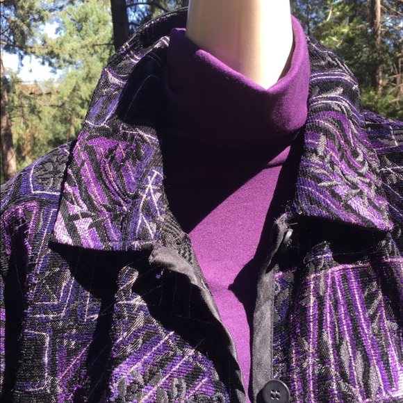 Reversible brocade purple/black jacket vintage velvet blazer,free ship HP25x2 - Picture 3 of 11